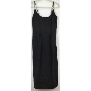 Quince Black 100% Linen Scoop Neck Midi Dress Size M Smocked Back Pockets NWT